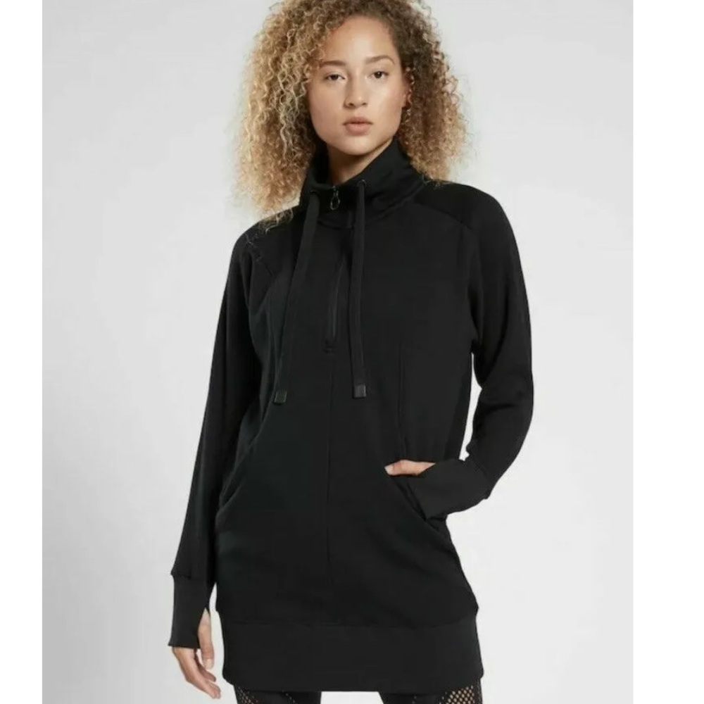 Athleta Women’s Black Cozy Karma 1/4 Zip Sweatshirt Dress Jacket Small Black